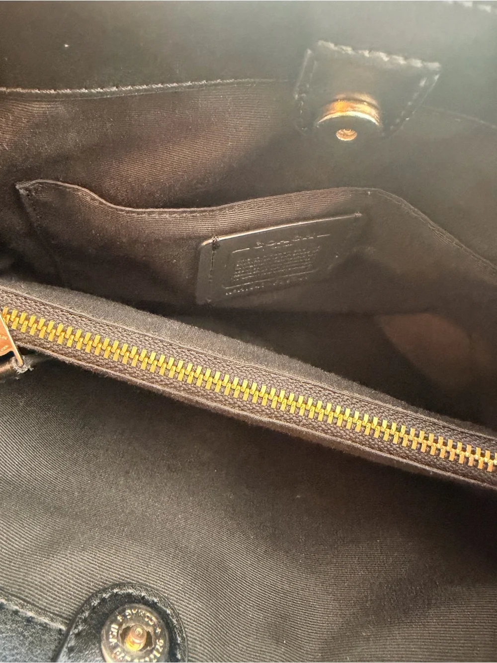 COACH Brown and Black Signature Satchel with Gold Hardware